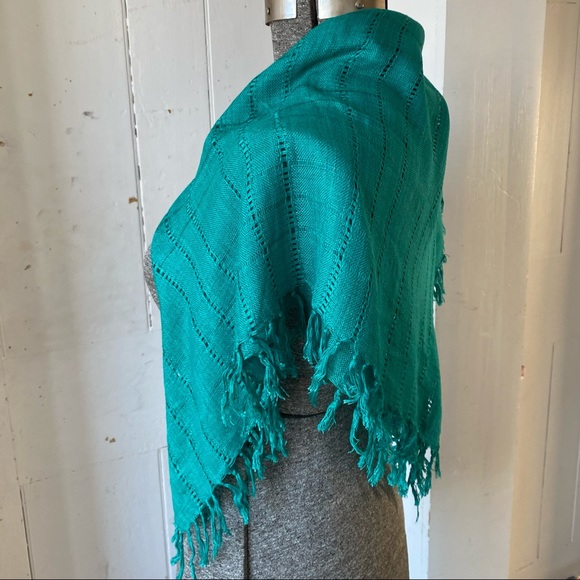 Turquoise Openwork Fringe Rayon Rectangle Scarf - Picture 6 of 11